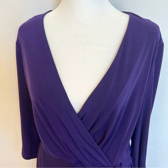 Calvin Klein Purple 3/4 Sleeve Faux Wrap Stretch Formal Dress Womens Size 10 - Picture 5 of 16